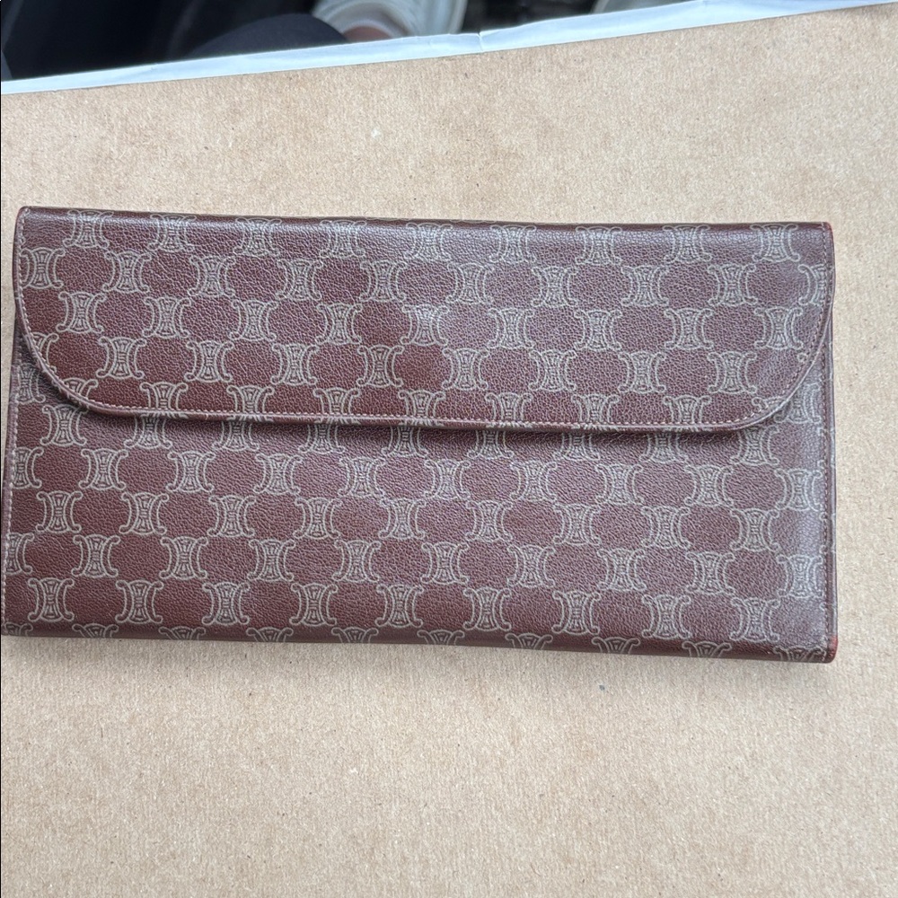 Vintage Celine Macadam Monogram Wallet Brown Leather Snap long Wallet - Picture 5 of 9